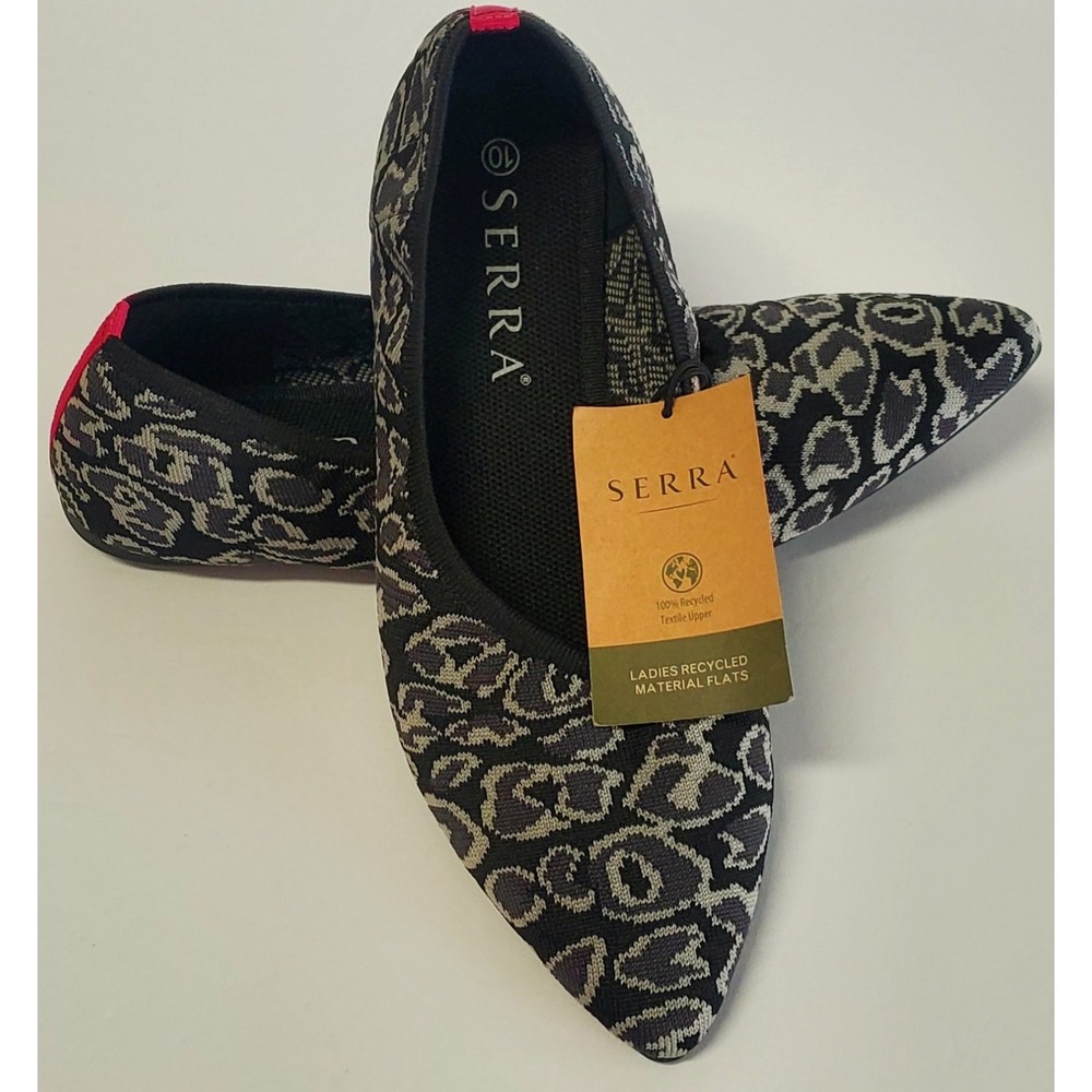 SERRA Shoes Flats 10 Sassy Leopard NWT Point Toe Pink Stripe Black/Gray Slip-Ons - Picture 3 of 10